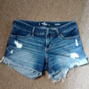 Dark Wash Destroyed Denim Jean Shorts Hollister